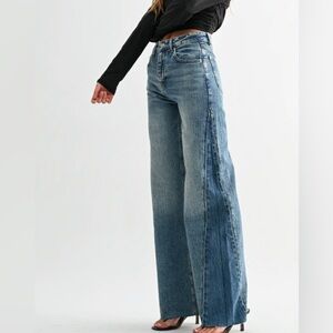Jemina Denim High Rise Wide Two-Tone Contrast Side Panel Pant